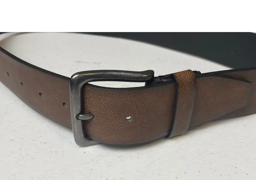 Men's Brown Faux Leather Belt with Square Buckle Size Small New